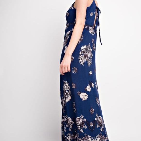 Navy Ivory Floral Print Spaghetti Strap Maxi Dress - Picture 2 of 5